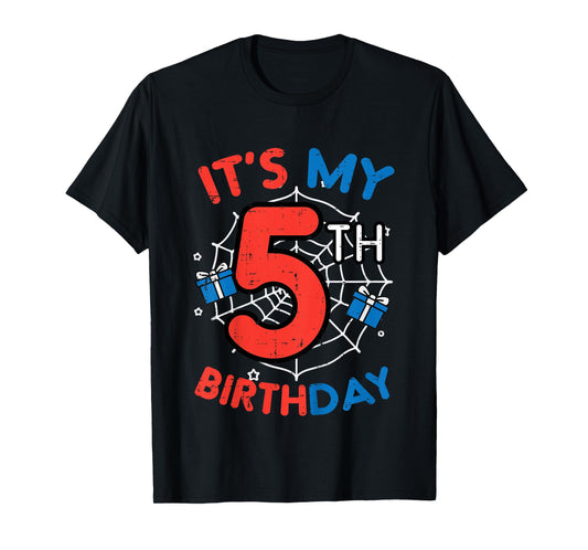 Its My 5th Birthday Spider Web 5 Year Old Bday Boys Kids T-Shirt