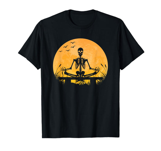 Yoga Meditation | Skeleton meditates | Moon | Yoga Pose T-Shirt