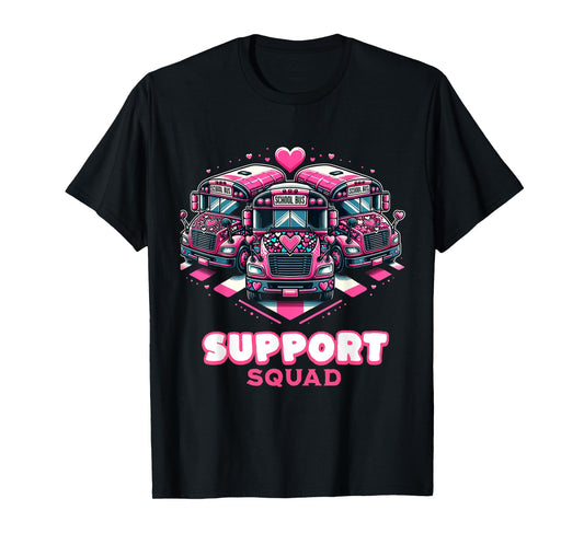 Support Squad Pink Leopard School Bus Driver Breast Cancer T-Shirt