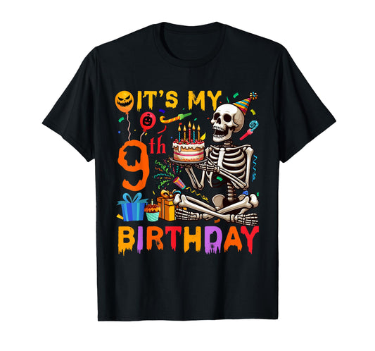 It's My 9th Birthday Halloween Skeleton Matching Party T-Shirt