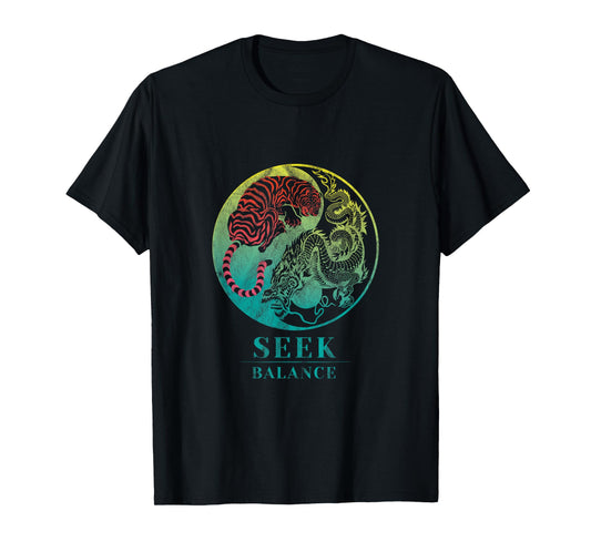 Yin Yang Symbol Dragon Tiger Seek Balance Male Female T-Shirt