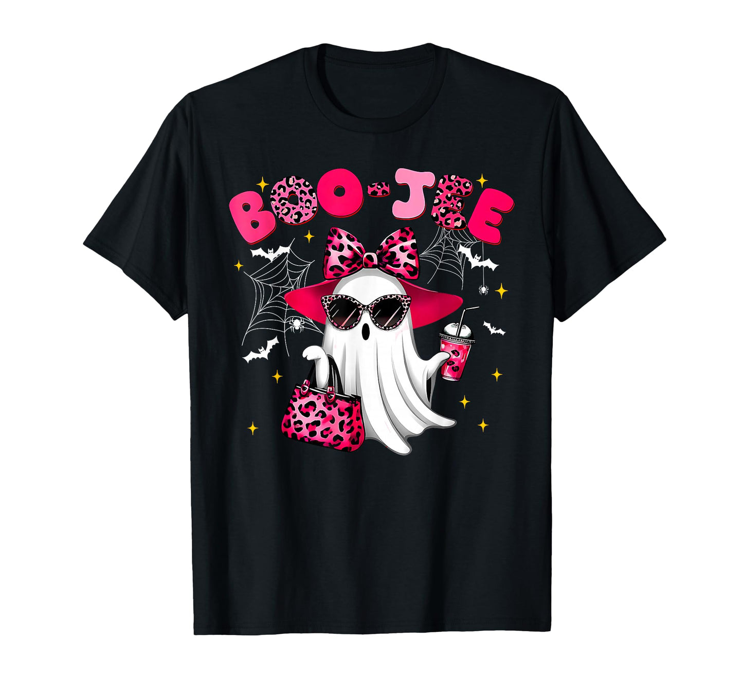 Cute Boo JEE Ghost Halloween Pink Leopard Bow Ghost T-Shirt
