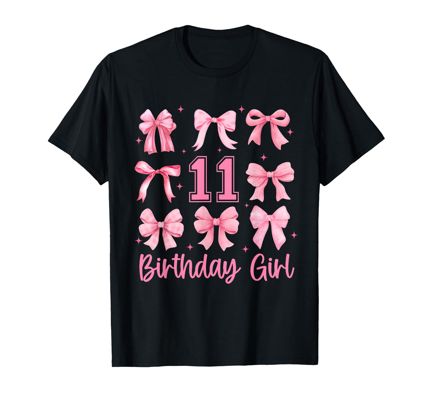 11 Years Old Birthday Girl Pink Bow Girls Kids Cute Birthday T-Shirt