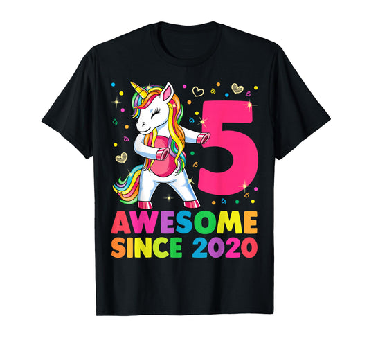 5 Years Old Unicorn Flossing 5th Birthday Girl Unicorn Party T-Shirt