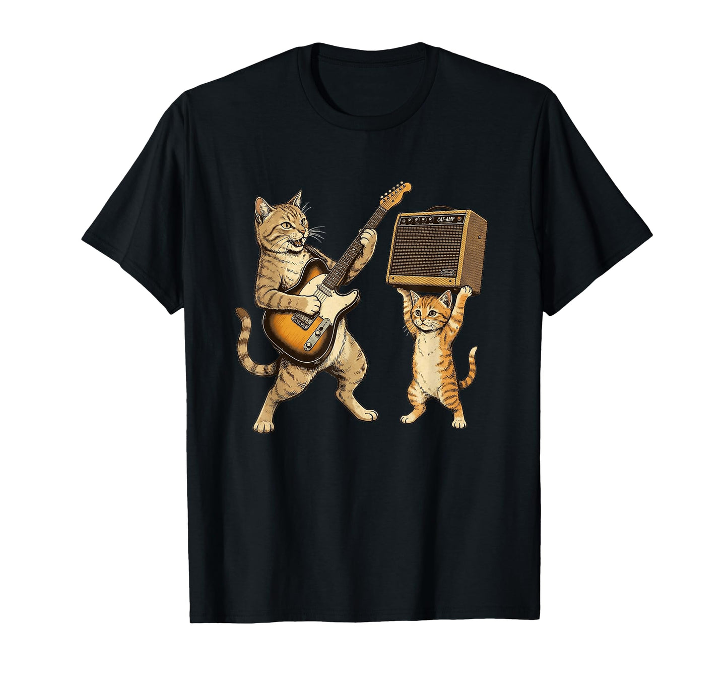 Cat Playing Guitar Shirt Men Rock Star Rock and Roll Kids T-Shirt