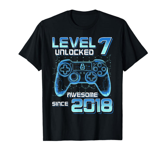 Level 7 Unlocked Video Game Party 7th Birthday Gamer Boys T-Shirt