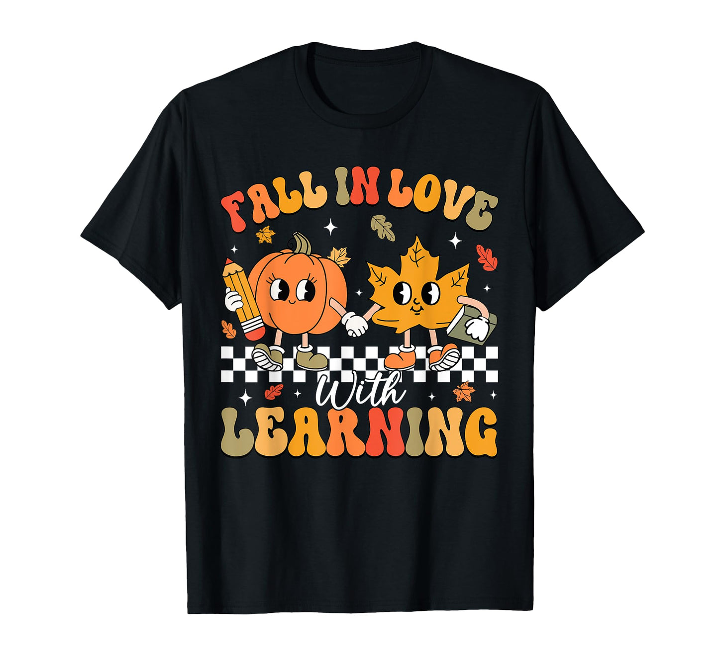 Retro Fall In Love With Learning Autumn Pumpkin Teacher T-Shirt
