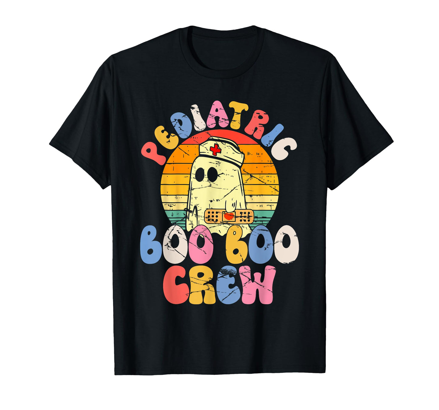 Groovy Ghost Halloween Pediatric RN Nurse Boo Boo Crew T-Shirt