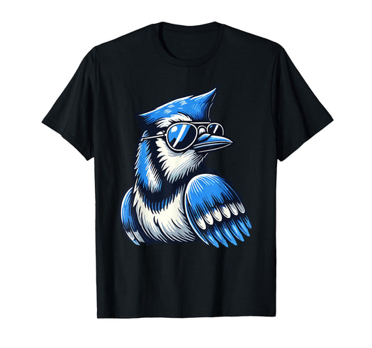 Cool Blue Jay Bird Wearing Sunglasses Funny Animal Lover T-Shirt