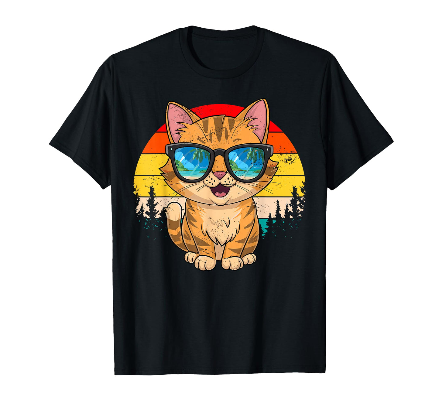 Vintage Style Orange Cat in Sunglasses Retro Design Sunset T-Shirt for Men Women Kids