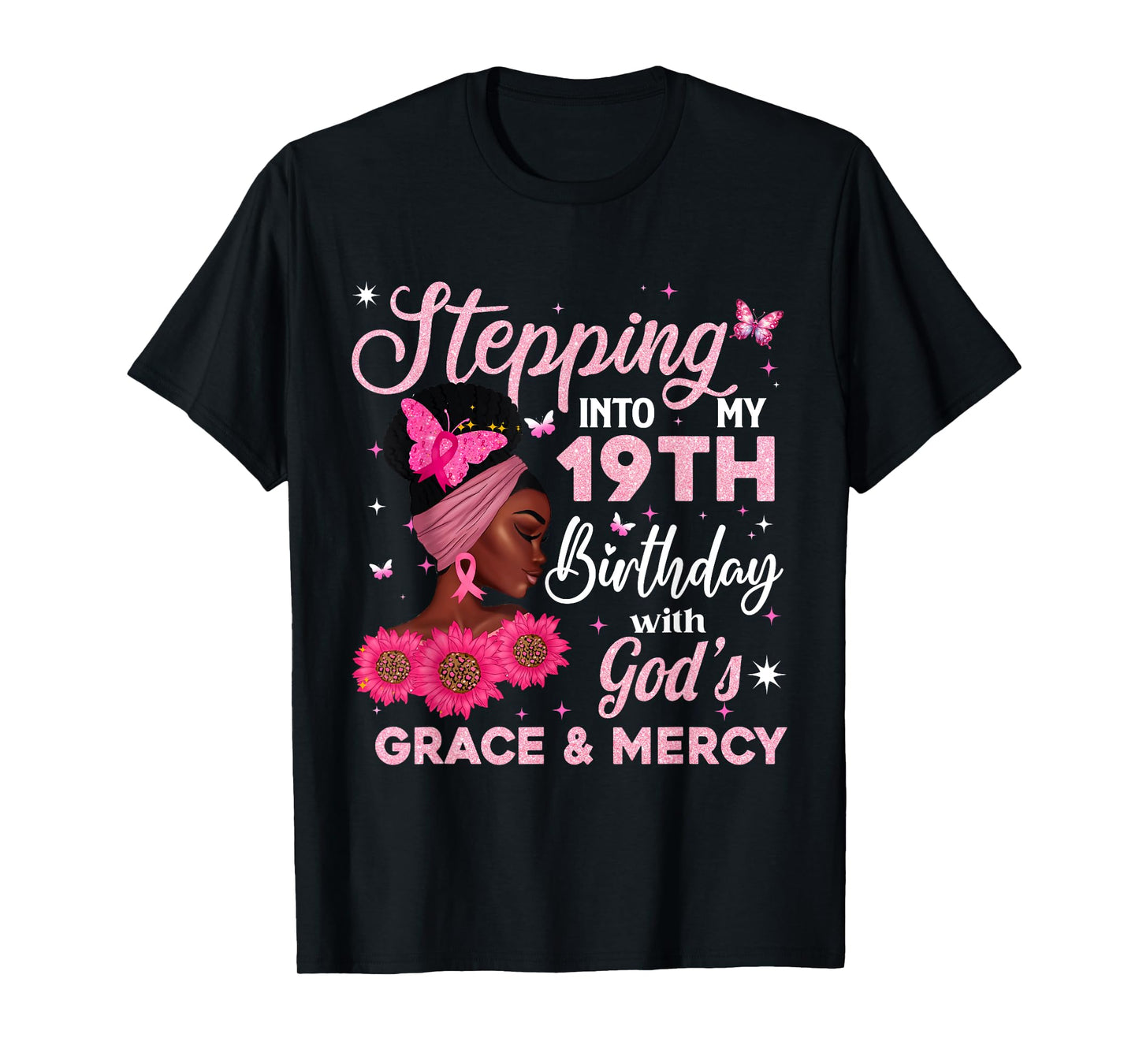 Retro 19th Bday Woman Breast Cancer Butterfly 19 Years Old T-Shirt
