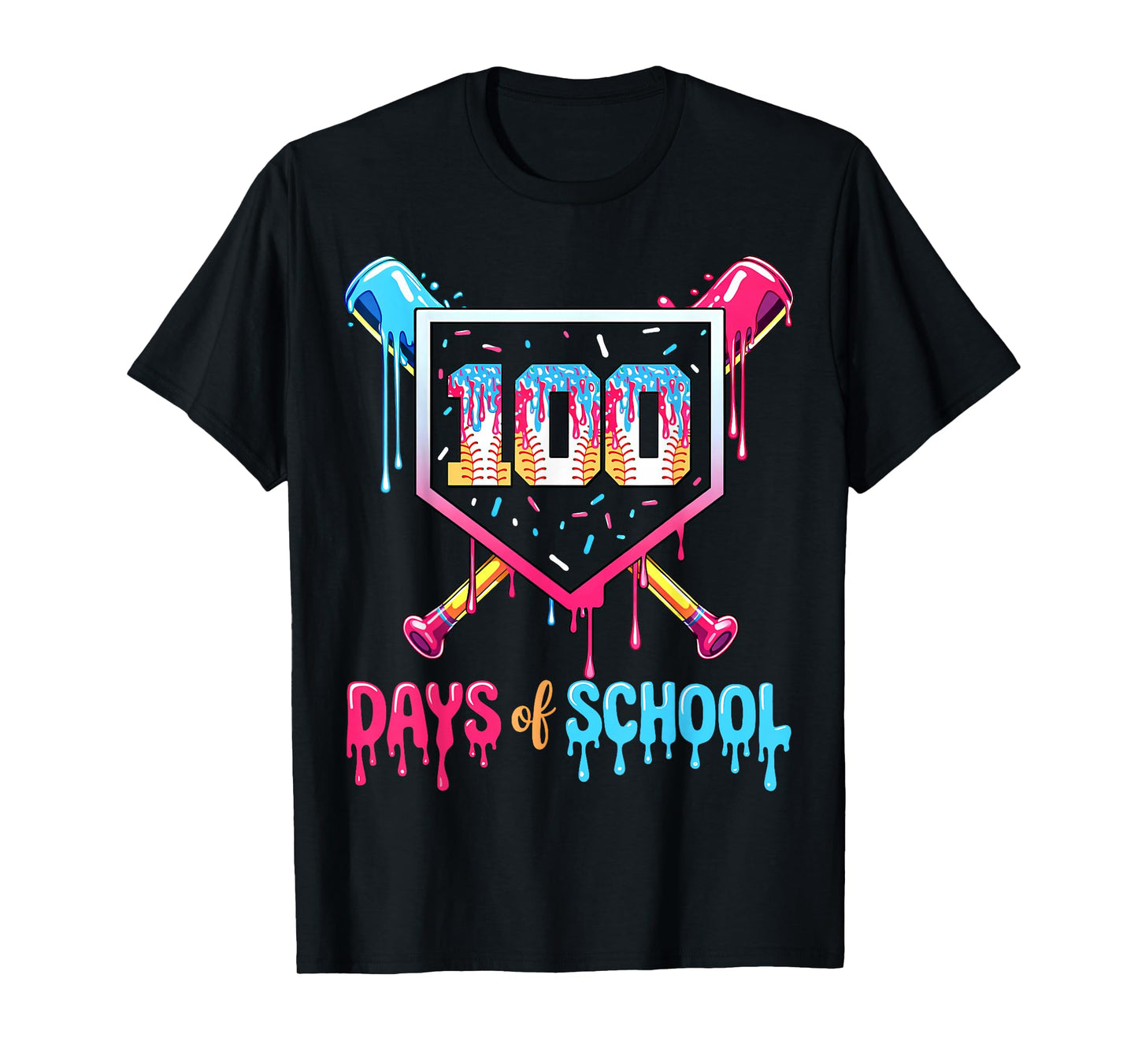 100 Days of School Ice Cream Drip Baseball 100 Days Smarter T-Shirt