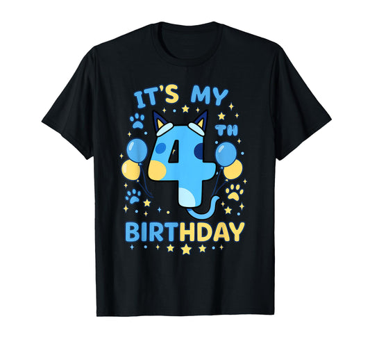 Blue Dog 4th Birthday Boy Theme Party Four Cool 4 Year Old T-Shirt