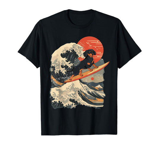 Dachshund Surfing Japanese Great Wave T-Shirt