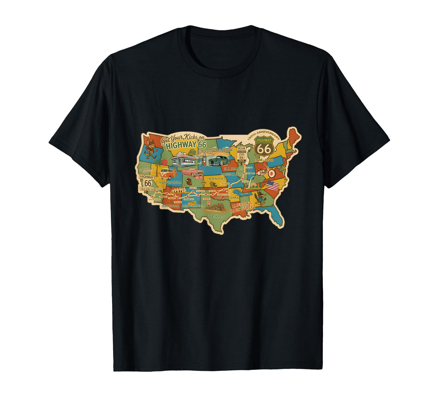 100th Anniversary Americana Highway Travel Map 1926 2026 T-Shirt
