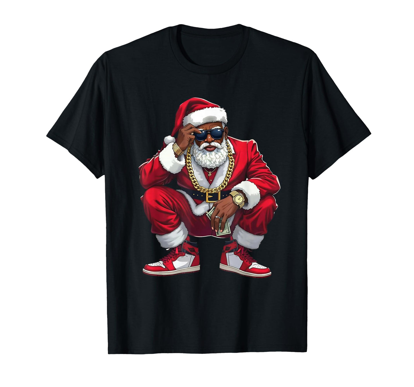 African American Christmas Pajama Xmas Afro Santa Claus T-Shirt