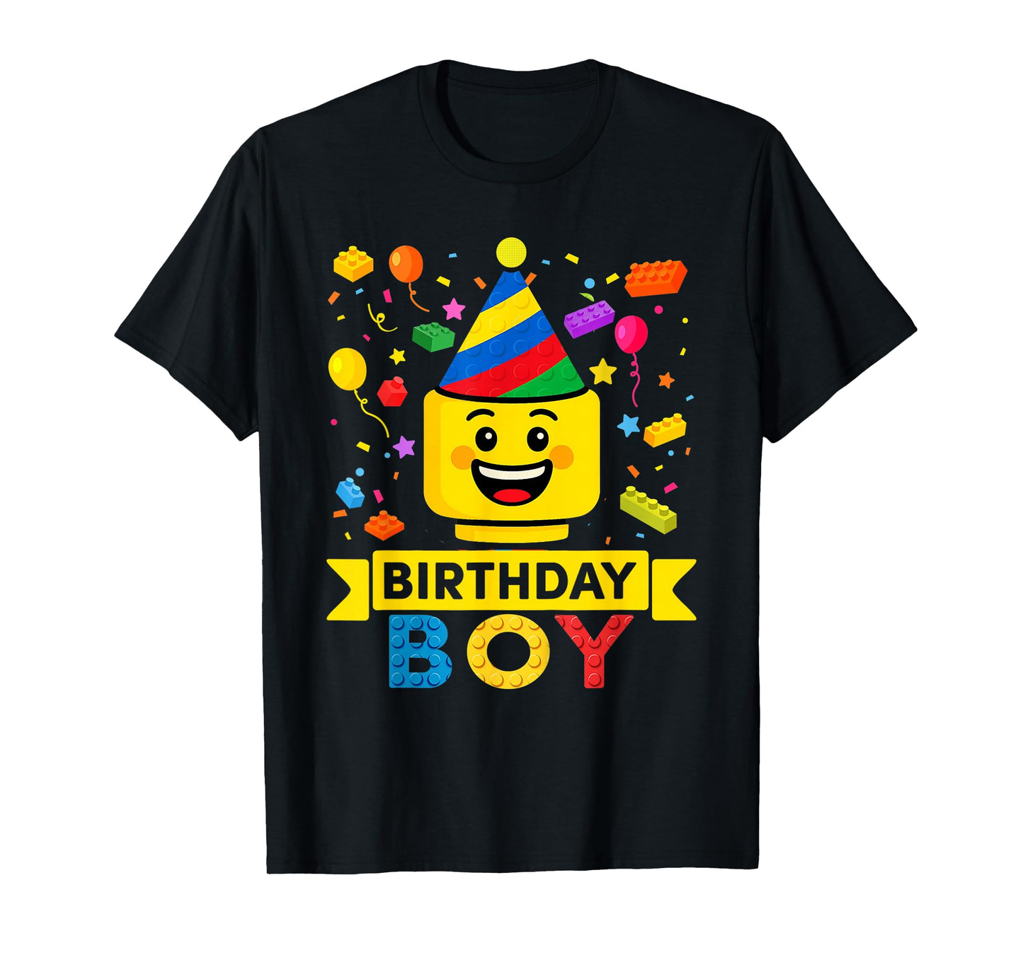 Building Bricks Boy Birthday Party Hat Master Builder Blocks T-Shirt
