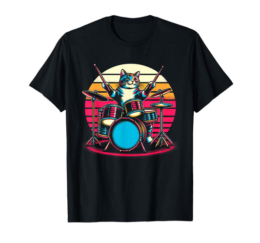 Cat Playing Drums Drummer Novelty Music Lover Funny Drummer T-Shirt