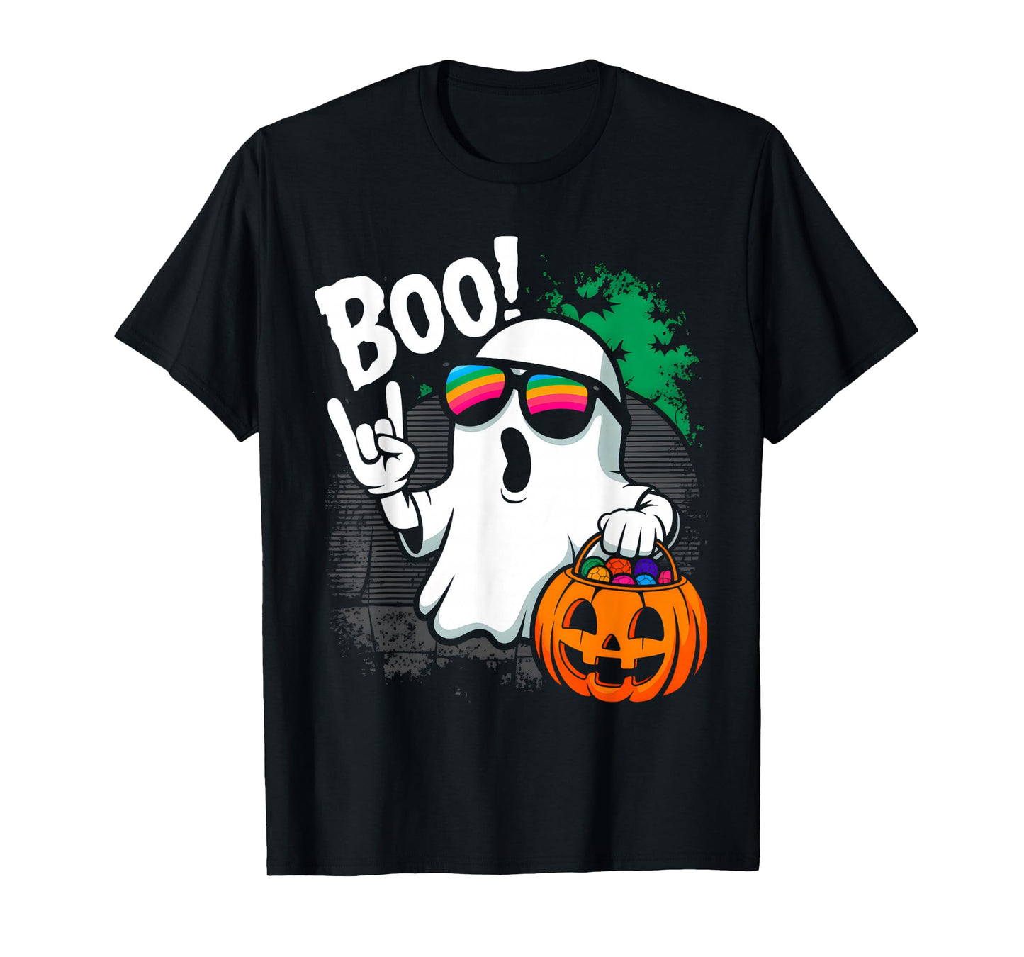Rock Ghost Retro Halloween Pumpkin Funny Boo Ghost Men Women T-Shirt