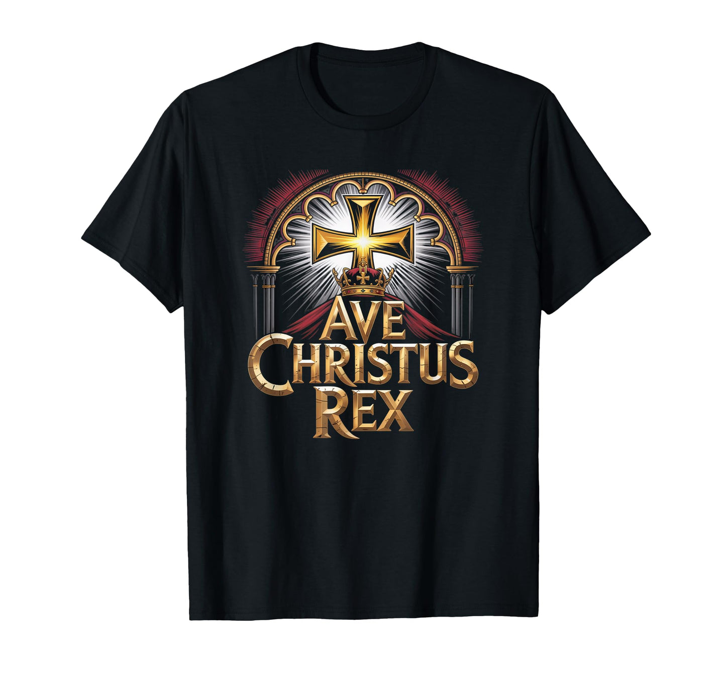 Ave Christus Rex Crowned Golden Cross Christian Faith Design T-Shirt