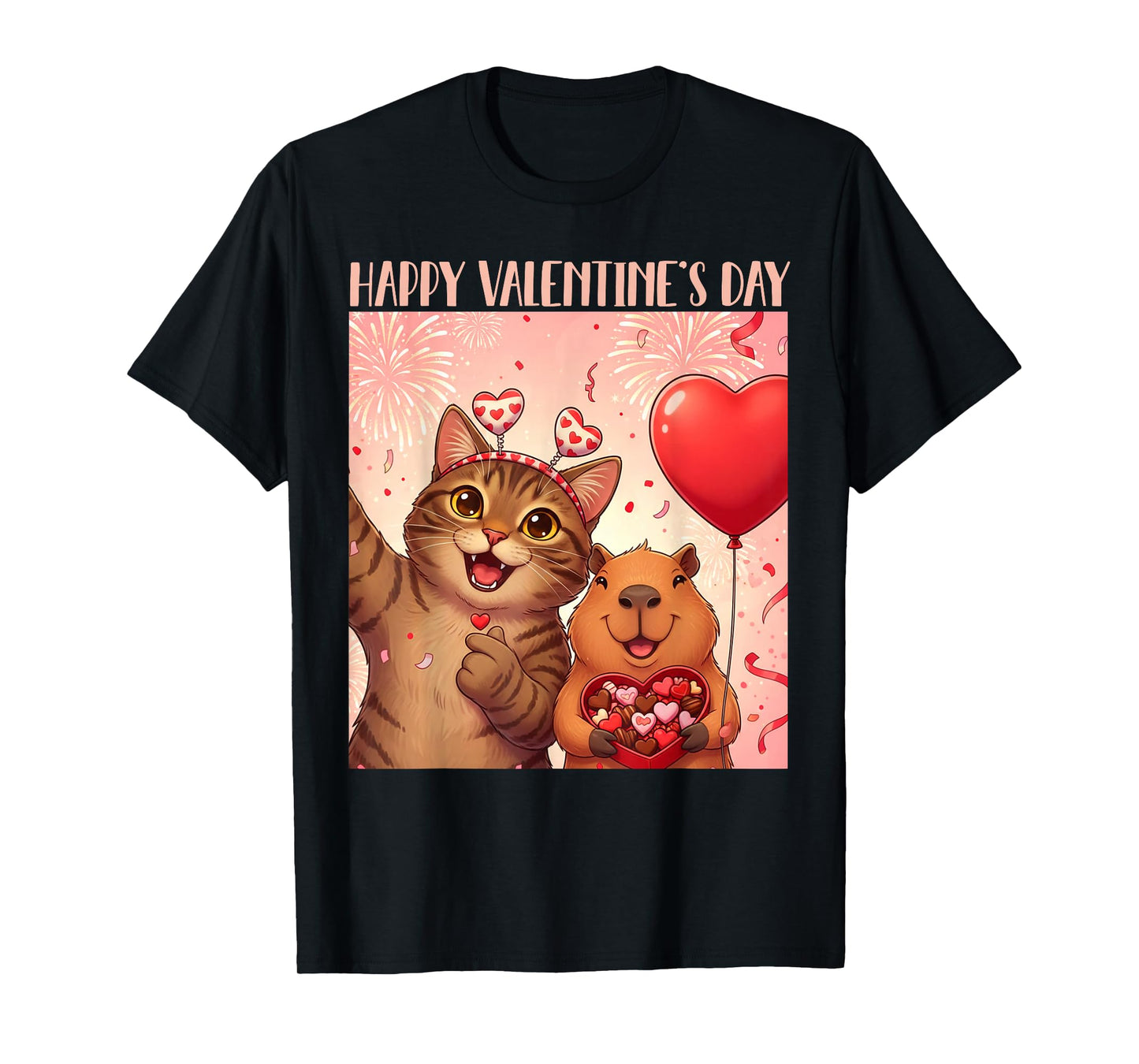 Happy Valentines 2026 Cute Cat Capybara Party Art T-Shirt