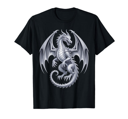 Vintage Mythical Fantasy Creature Dragon Art Silver Dragon T-Shirt