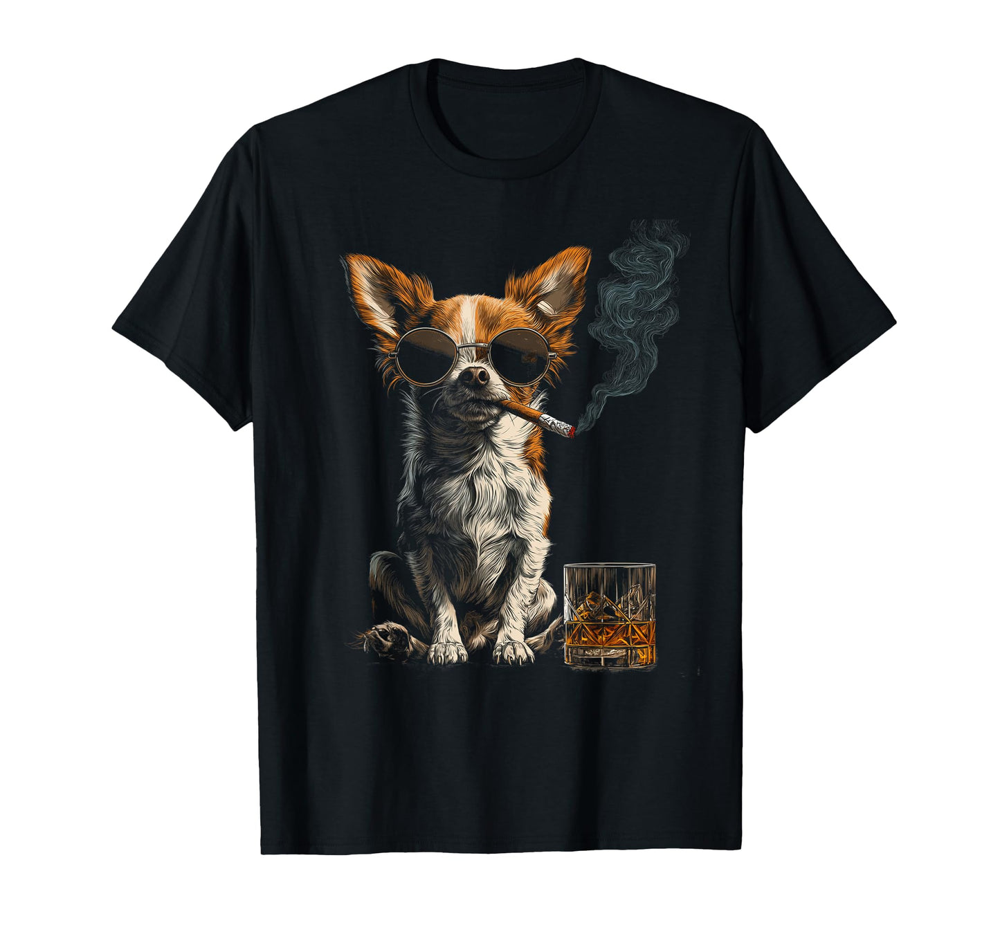 Chihuahua Smoking Cigarette Whisky Lover Funny Dog T-Shirt