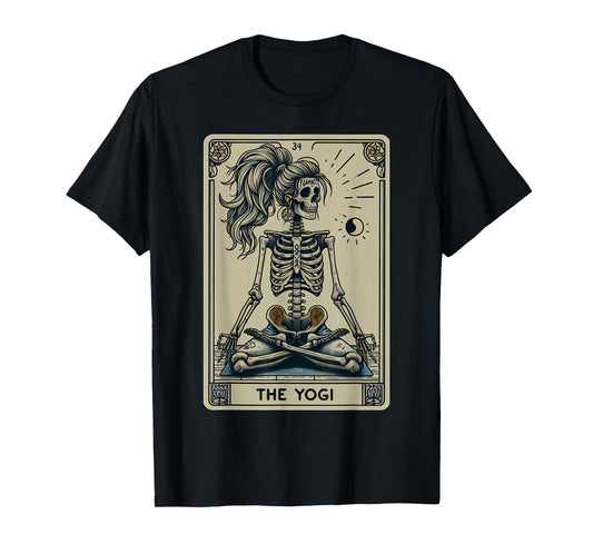 Funny Skeleton Yogi Tarot Card Yoga Instructor Witch Vibes T-Shirt