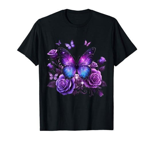 Beautiful Butterfly Purple Rose Butterfly Lovers Gifts Women T-Shirt