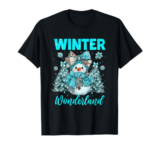Winter Wonderland Cute Coquette Bow Snowman Xmas Girly T-Shirt