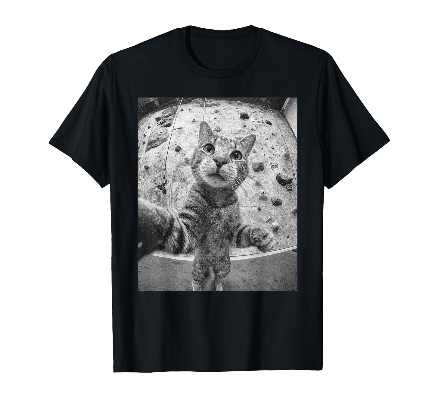 Funny Cat Climber Selfie Bouldering Wall Rock Climbing Cool T-Shirt