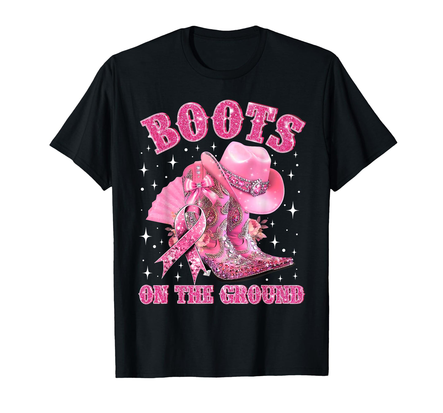 Boots On The Ground Cowgirl Western Breast Cancer Awareness T-Shirt