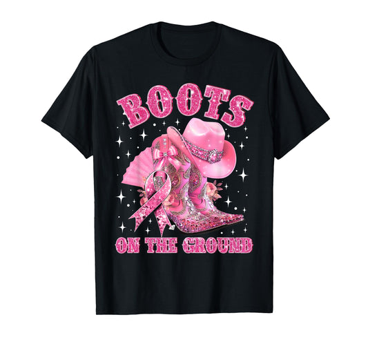 Boots On The Ground Cowgirl Western Breast Cancer Awareness T-Shirt