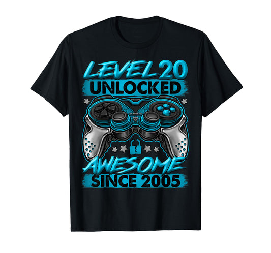 Level 20 Unlocked 20 Year Old Gifts Boys 20th Birthday Boy T-Shirt