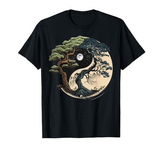 Yin Yang Tree of Life on Buddhist Bonsai Tree T-Shirt