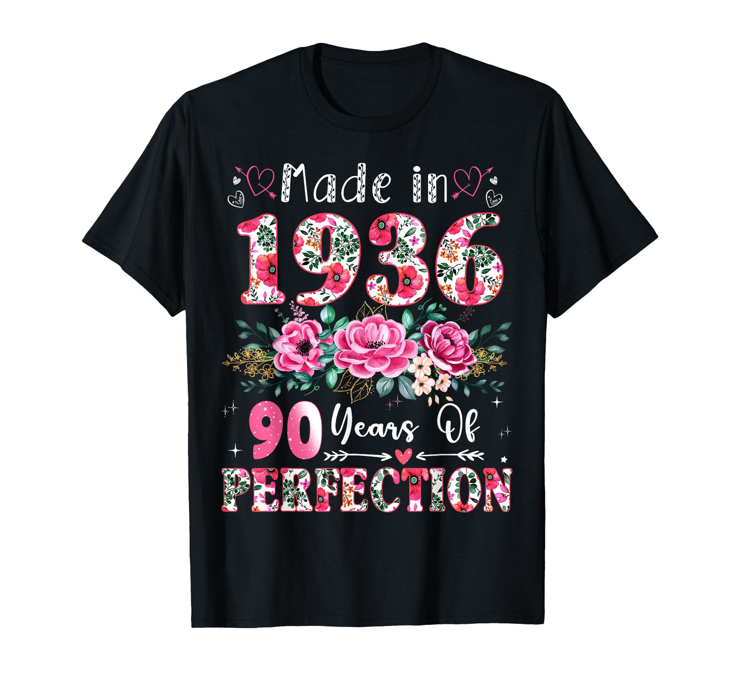 90 Year Old Made in 1936 Floral 90th Birthday Women T-Shirt