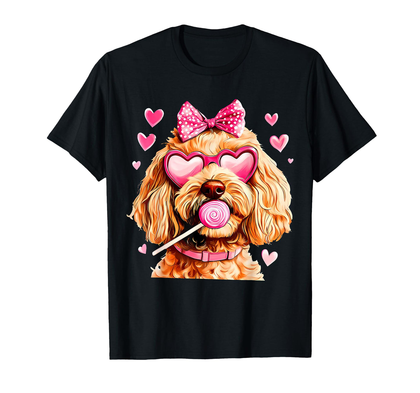 Cute Goldendoodle Wearing Glasses Heart Puppy Valentines Bow T-Shirt
