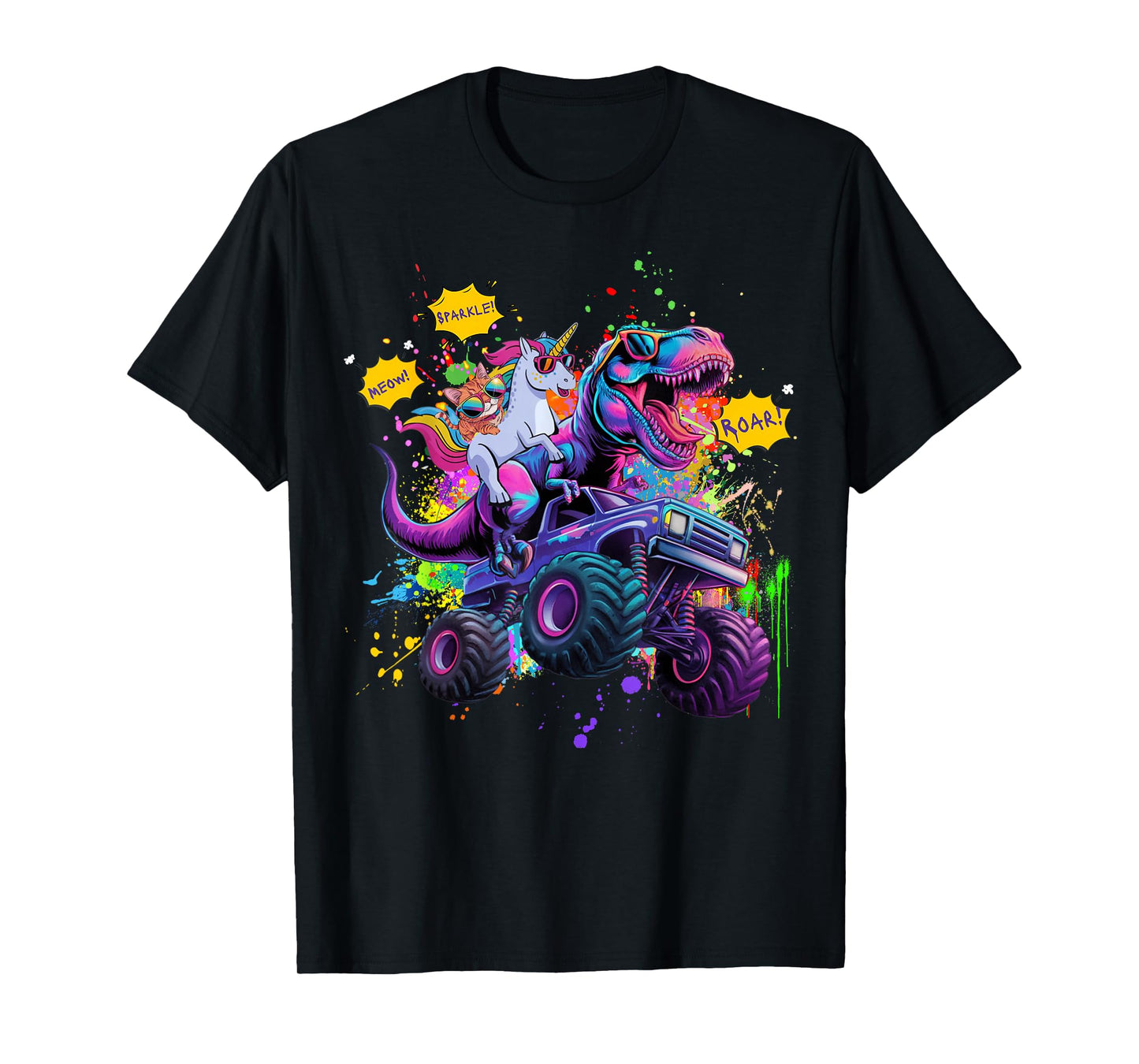 Cat Unicorn Riding Dinosaur T-Shirt