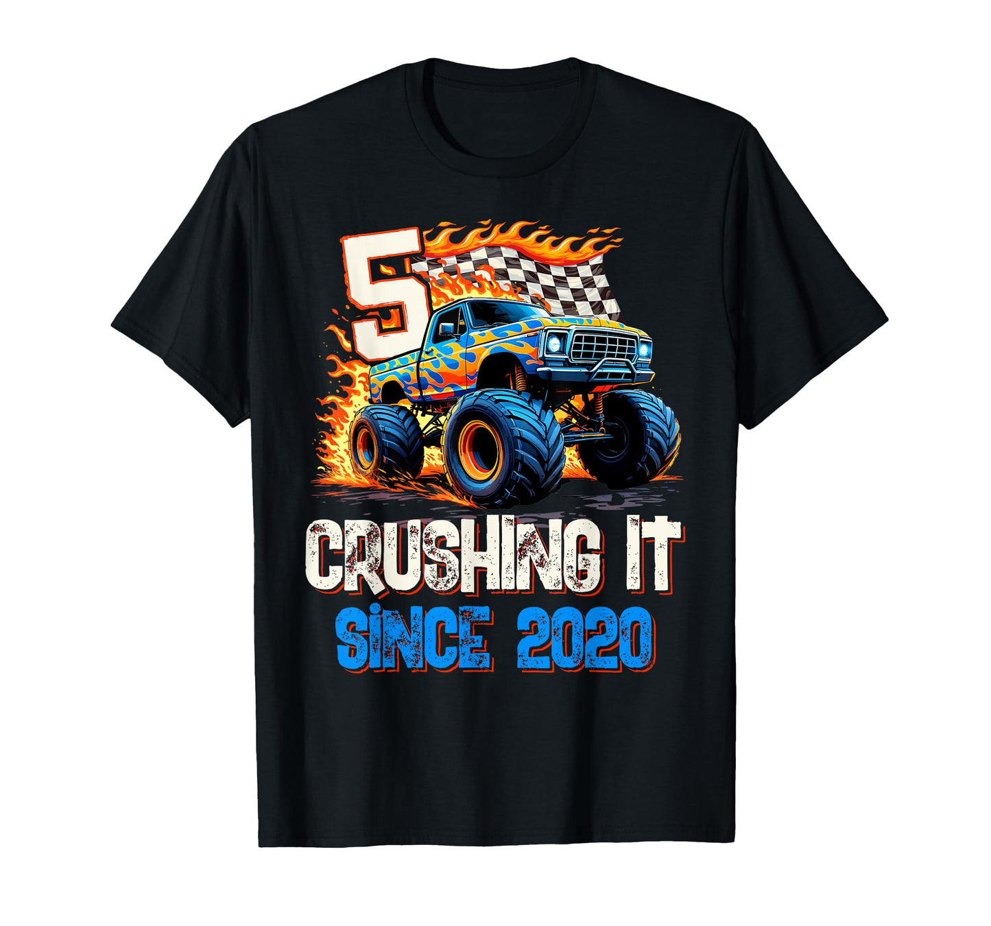 5 Crushing It Since 2020 5th Birthday Monster Truck T-Shirt