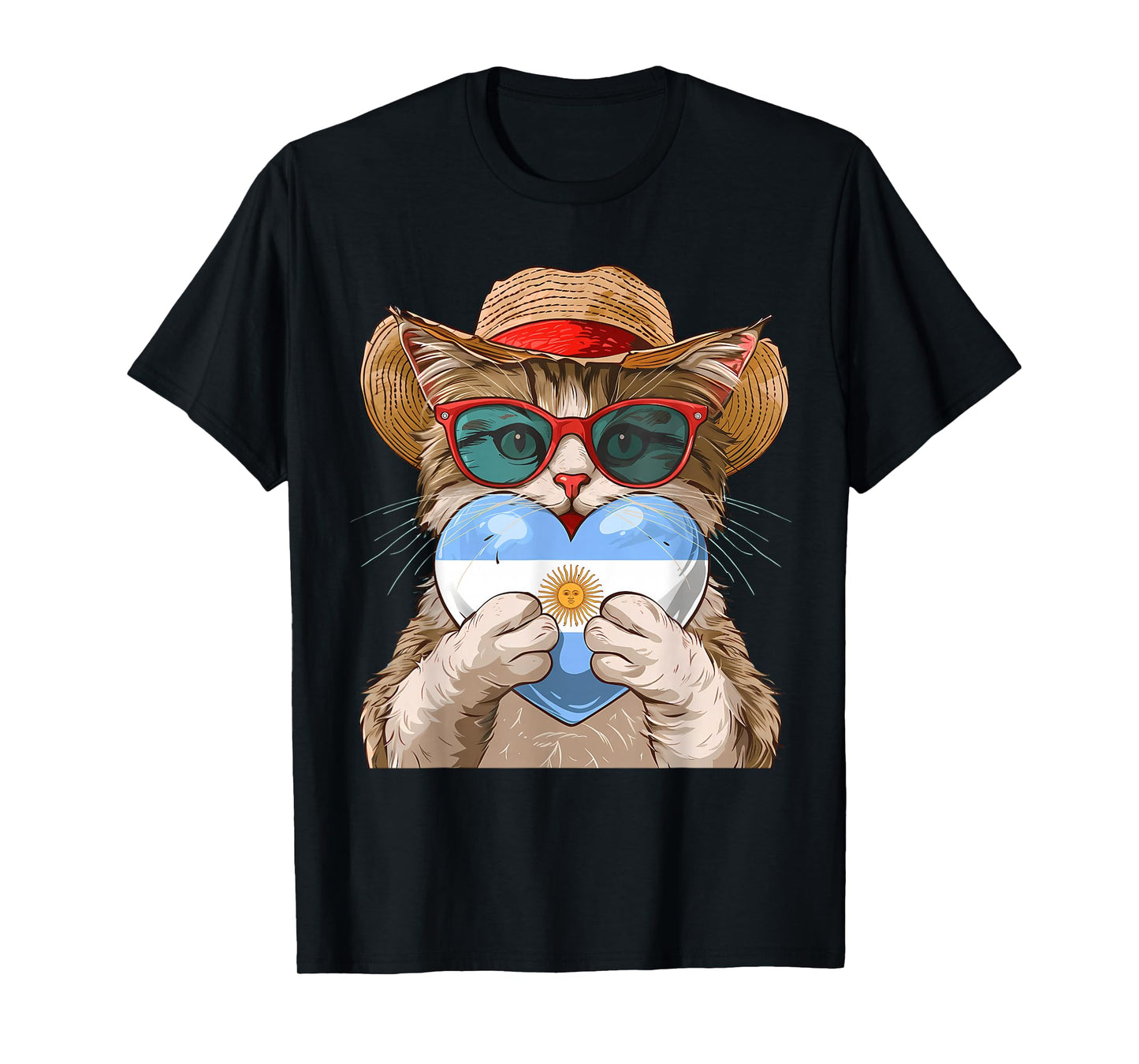 Argentina Pride Cat Heart Argentinian Flag T-Shirt