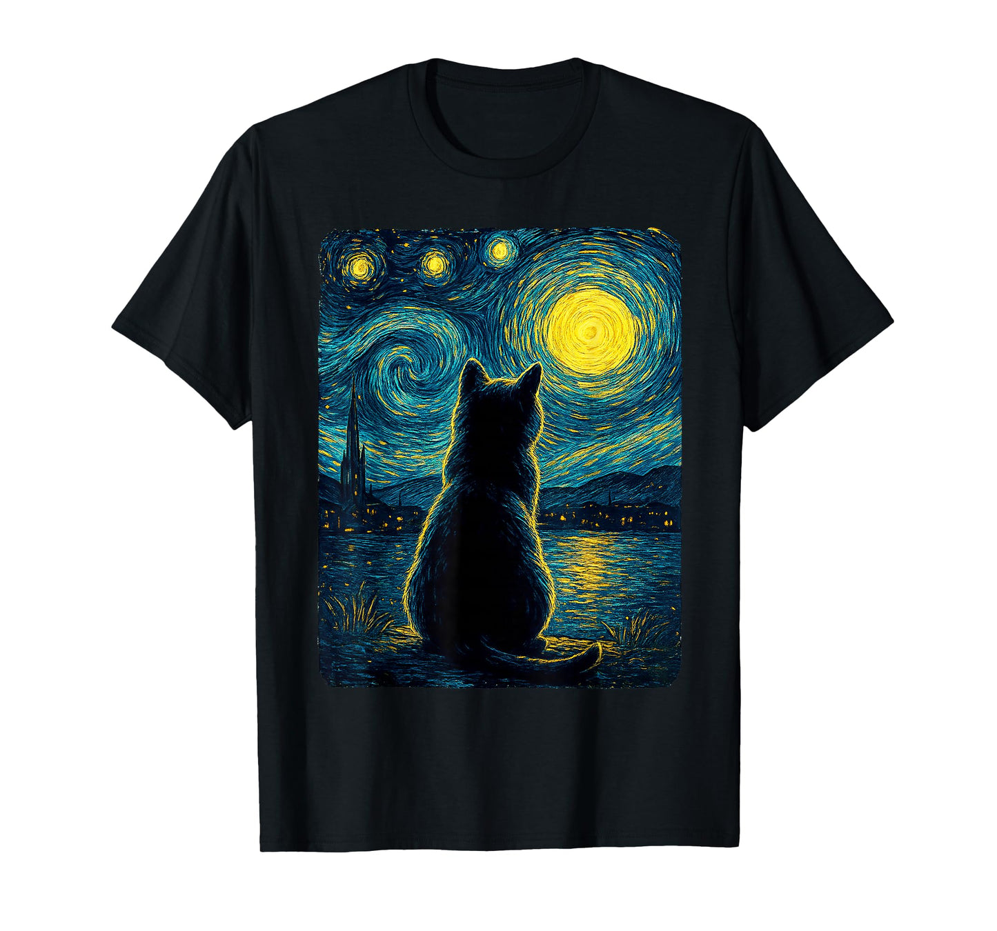Black Cats Lover Starry Night Vincent Van Gogh T-Shirt