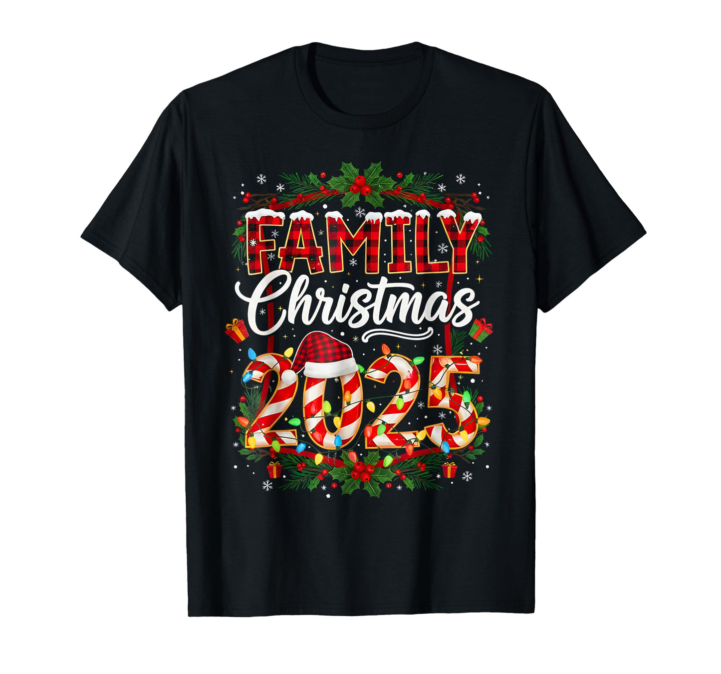 Family Christmas 2025 Xmas Lights Santa Pajamas Holiday T-Shirt