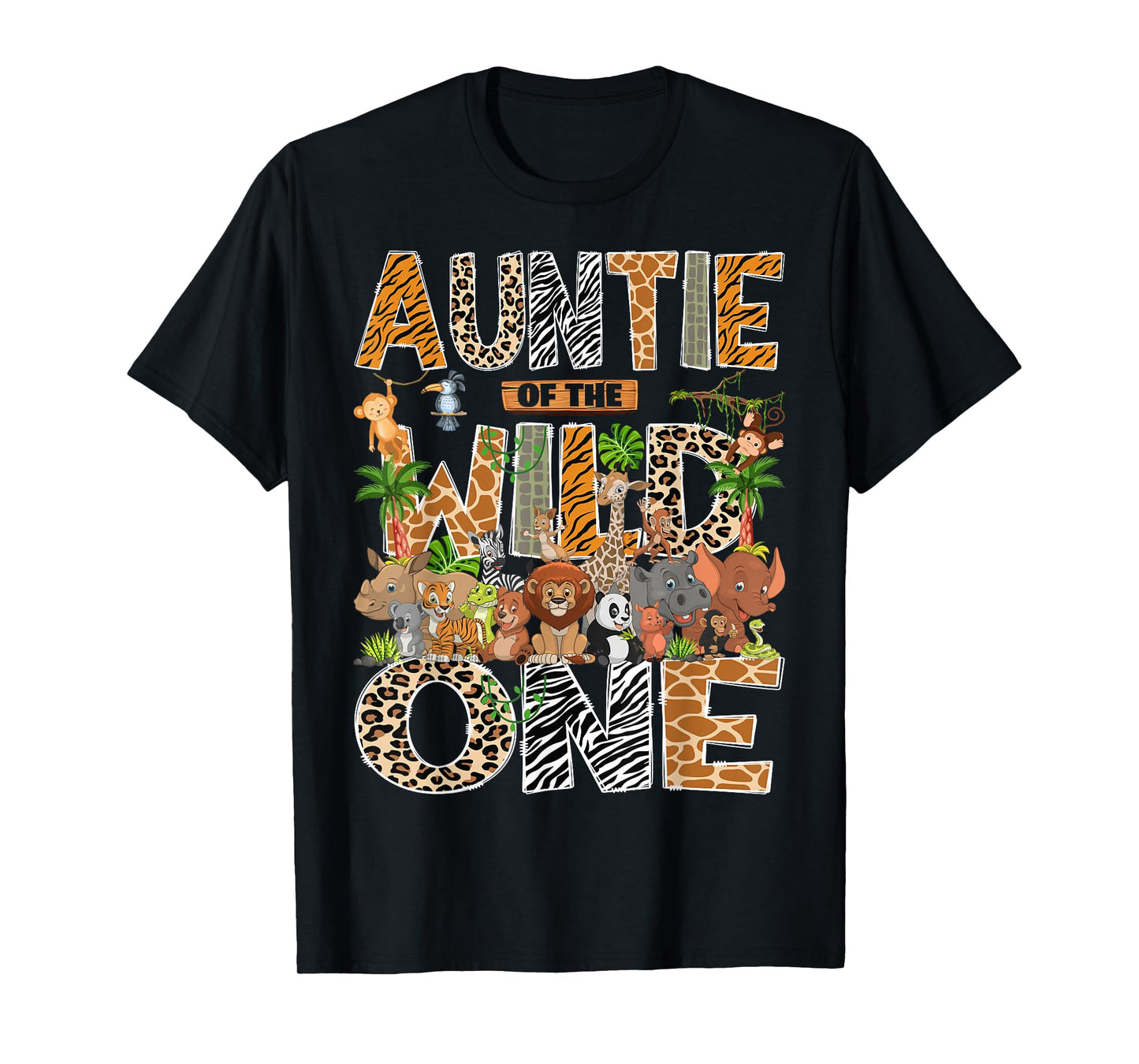 Auntie of The Wild One Safari Zoo Animal 1st Birthday Boy T-Shirt