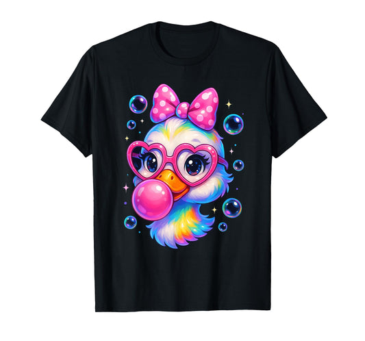 Cool Rainbow Duck Sunglasses Bubblegum Cute Duck Girls T-Shirt