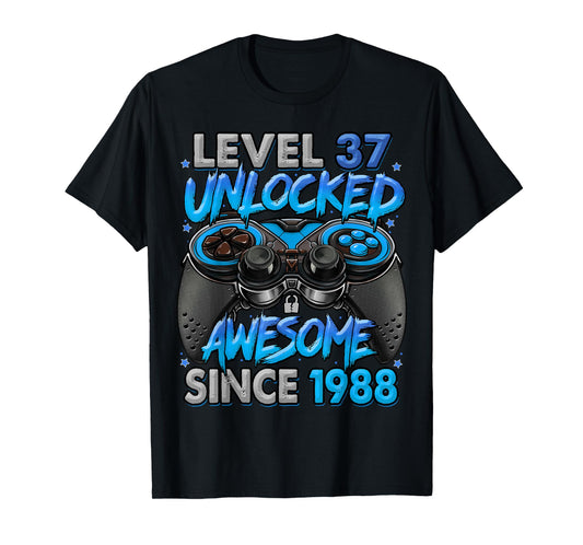 Level 37 Unlocked Awesome Since 1988 37th Birthday Gaming T-Shirt