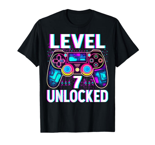 Level 7 Unlocked Shirt Funny Video Gamer Geek 7th Birthday T-Shirt