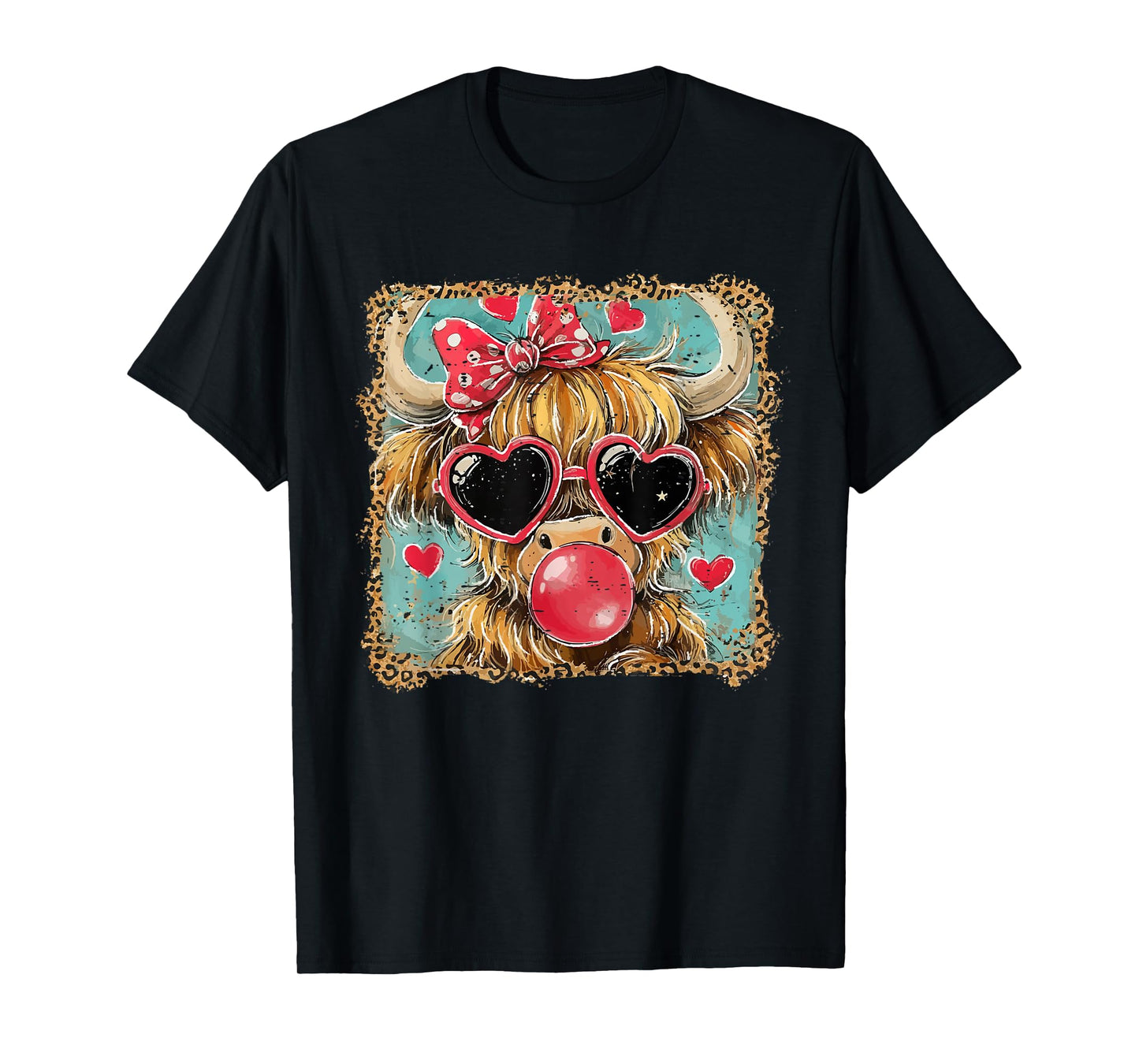 Funny Highland Cow Blowing Bubble Gum Cute Western Valentine T-Shirt