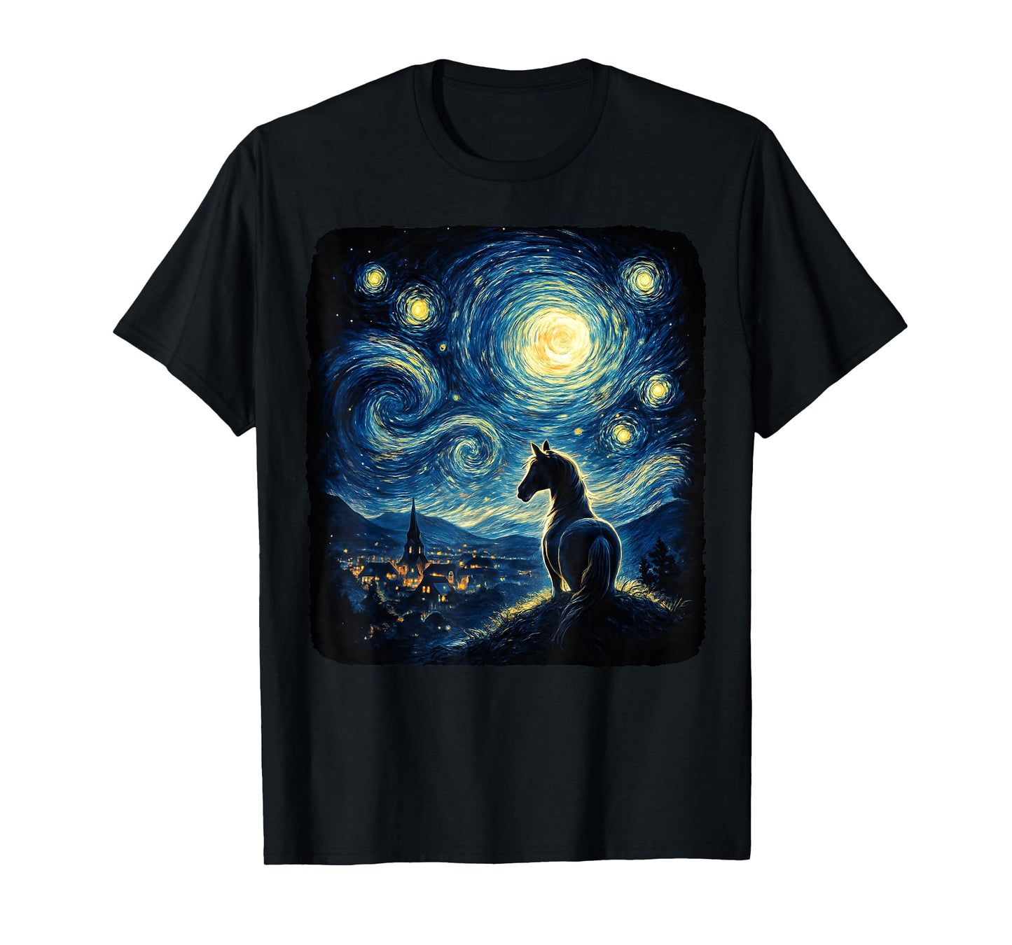 Van Gogh Cowgirl Horse Starry Funny Night Horses Lover Girls T-Shirt