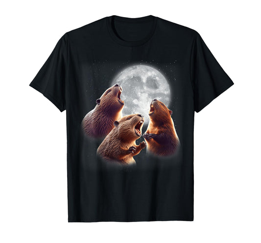 3 Beaver Howling At The Moon Funny Beaver Lover Rodent Kids T-Shirt