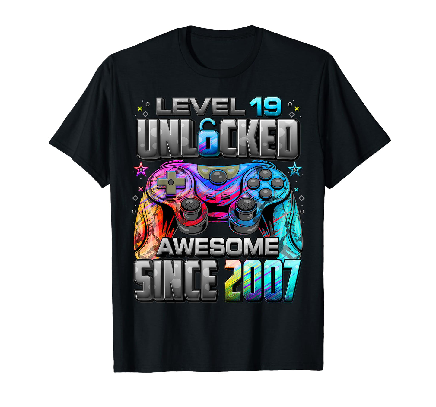 Level 19 Unlocked Awesome Since 2007 19th Birthday Gaming T-Shirt